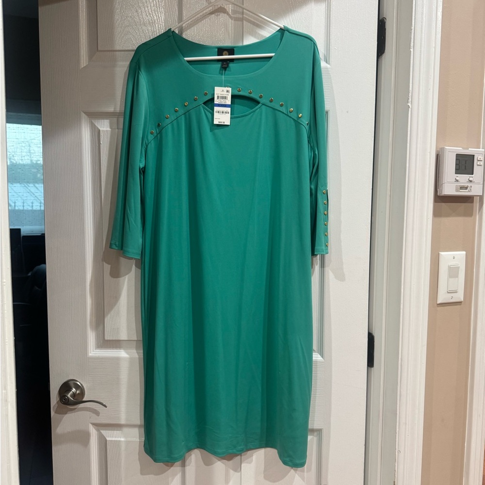 JM Collection Teal Stud-Accent Long Sleeve Dress